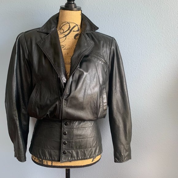 North Beach Leather Black Leather Moto Jacket Size 8 - Picture 1 of 15